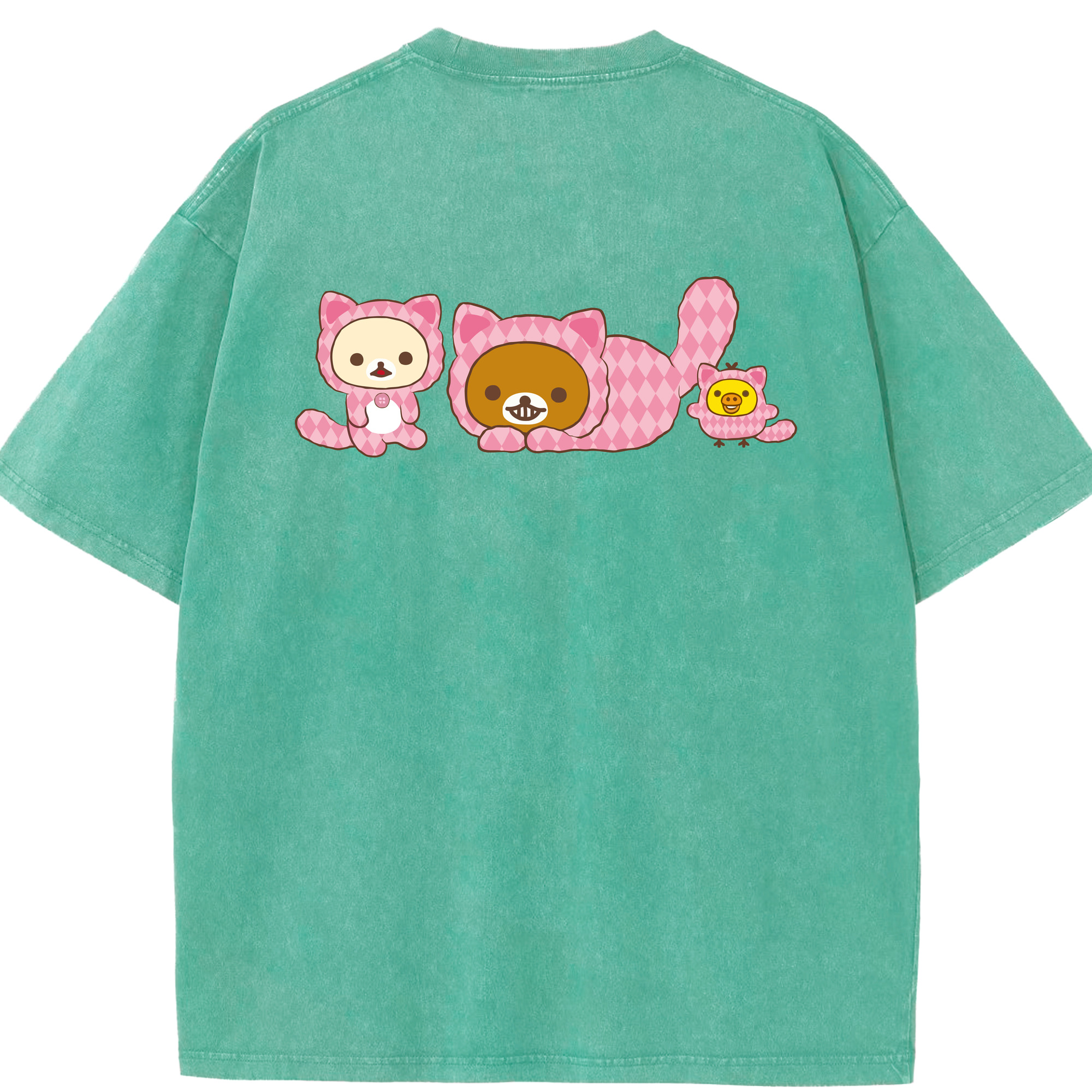 リラックマ リラックマ キイロイトリ Rilakkuma Korilakkuma Kiiroitori 綿100% ヴィンテージ風 半袖Tシャツ（背面プリント）